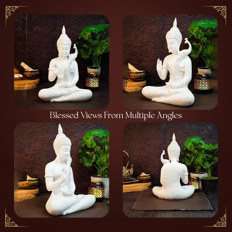 Estatua blanca del Gran Señor Buda para sala de estar estatuilla escultura Foto 4 de 4