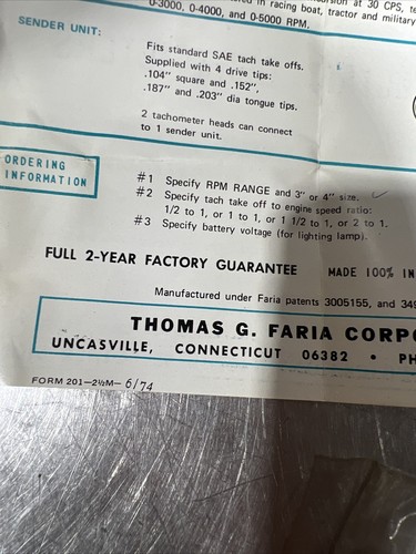Vintage Faria Diesel Tachometer Gauge Euro Black Stainless Diesel Nos Surplus - Picture 15 of 17