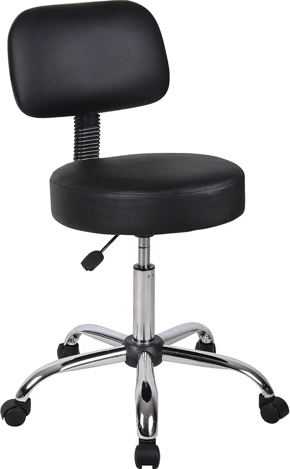 Taburete Médico Vinilo Negro Ajustable Espalda Cojín Oficina Spa Ergonómico Foto 3 de 4