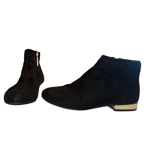 ASOS ACTON Flat Ankle Boots Bootie Women Size 6 Black Suede Side Zipper Preowned - Picture 1 of 12