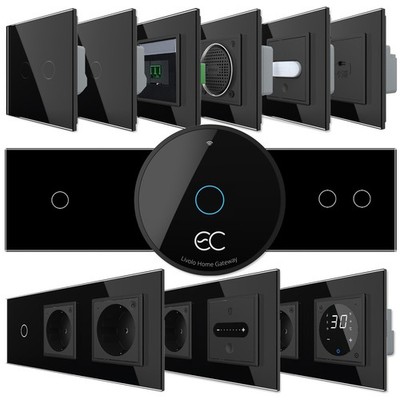 WLAN EC Touch Lichtschalter Steckdose Dimmer Wechselschalter Taster USB Glas