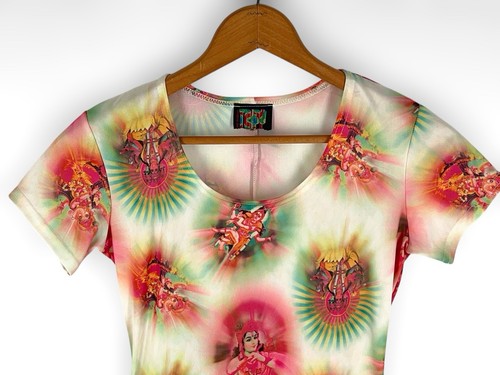 Maxi abito anni 90 Tripp Pop Art mod hippie grunge glam rock Durga Kali S/M - Foto 2 di 13