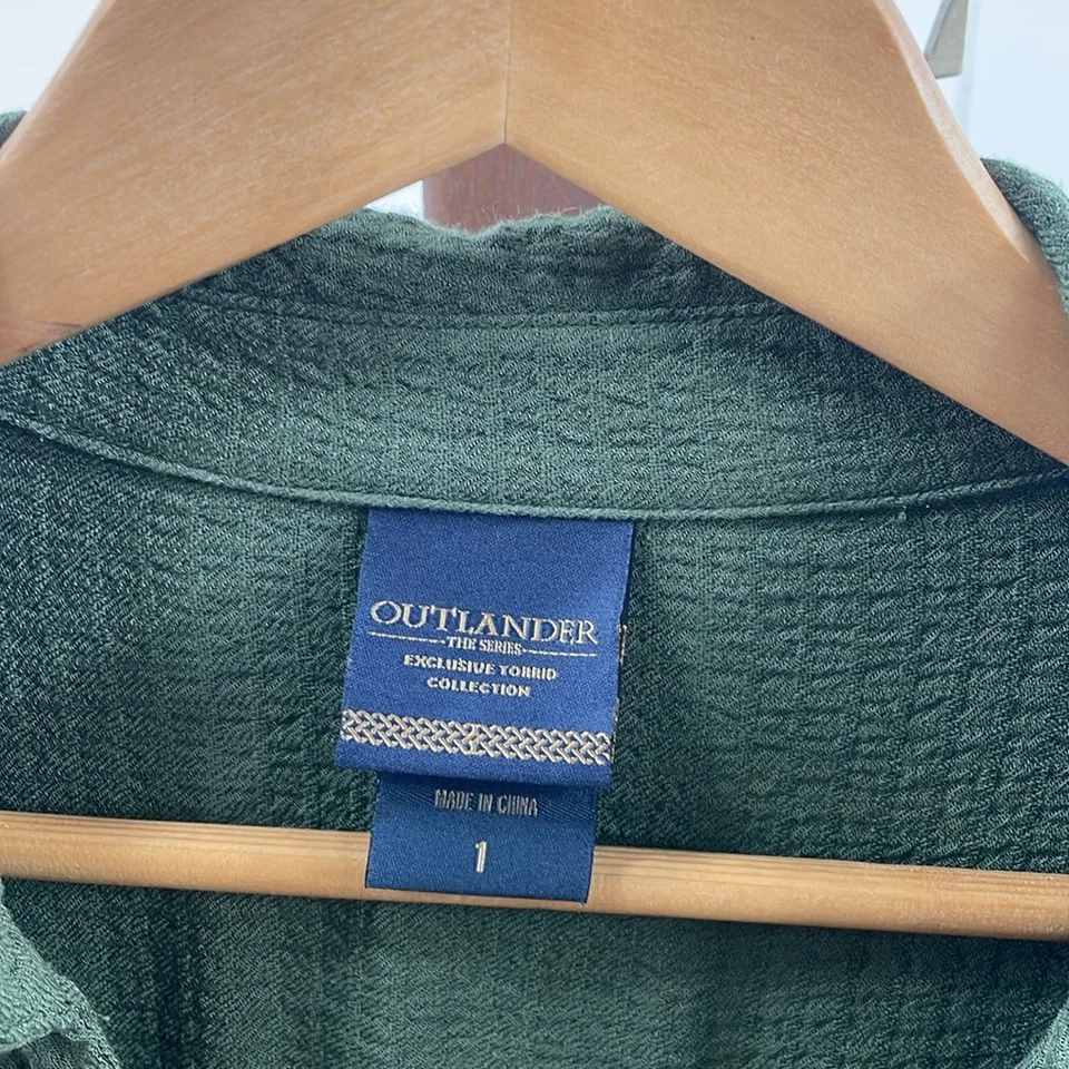 Torrid Outlander Dragonfly Mini Bell Sleeve Collared Shirt Dress Green Size 1X - Image 2 of 4