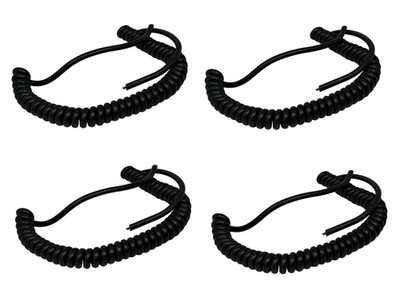 Lot of 4 Black Coiled Spiral Cables   Flexible Stretch Coil Cord Wire Leads