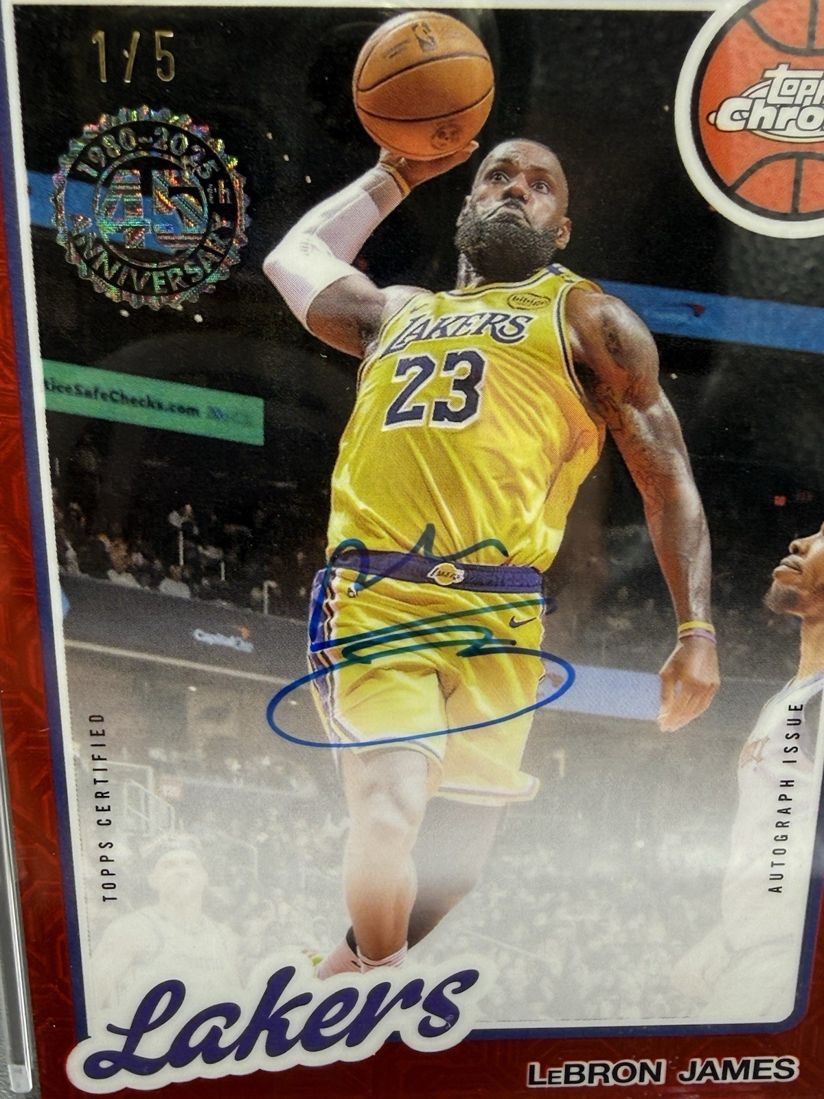 2025 Topps Chrome Silver Pack 1980-81 Lebron James Veteran Red Auto /5 PSA 8 view 3