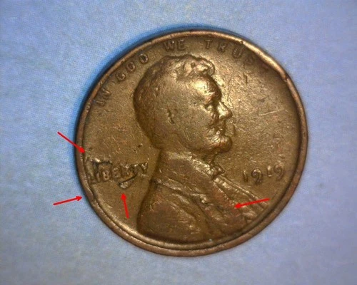 1919  LINCOLN CENT, DEFECTIVE PLANCHET🌟CRACKED & PEELED LAMINATION  ERROR