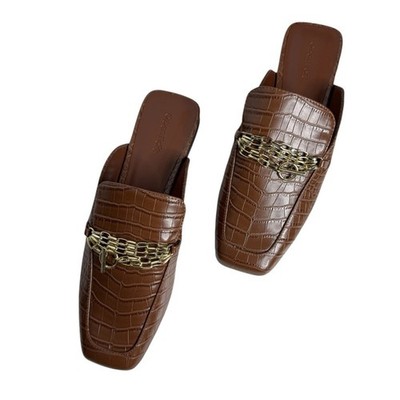 Open Edit Nash Faux Leather Mules Loafers In Brown Croco Print Women s Size 8M