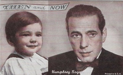 EXHIBIT CO. ARCADE ''THEN AND NOW'' CARD 1950'S HUMPHREY BOGART!! POPULAR CARD!!