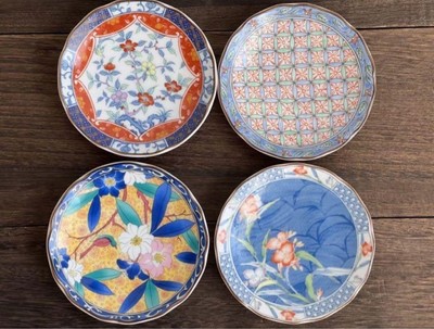Arita Ware 4 Small Plates 9.5cm Decorative Kutani Kutani Ware Used