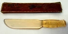 Vintage Dur-X Amber Glass Fruit Cake Knife Pressed Floral Design Handle Made USA