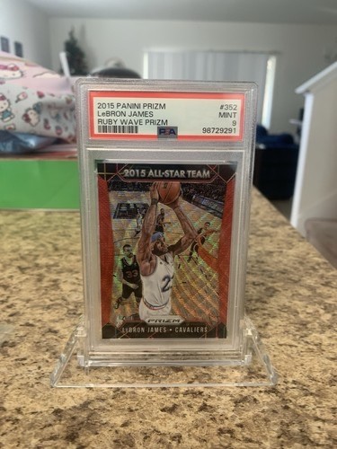 LEBRON JAMES RUBY WAVE #/350 RED PRIZM SP - 2015 Panini All-Star Team MINT PSA 9