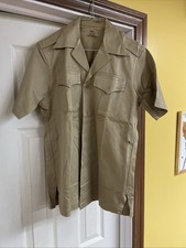Vintage Korean War Mens Medium Shade No 1 Cotton Twill Shirt Khaki Small Hole