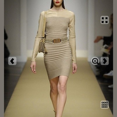 Gianfranco Ferre cashmere knit / lamb leather bodycon dress, Beige, Size S