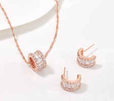 Diamonique Sterling Silver Roseclad Huggie Ho...