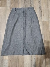 Vtg Bobbie Brooks Gray A-line Button Up Front Skirt Sz S/M Wool Blend