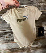 PUMA Unisex Baby 2pc Cotton Short Sleeve Bodysuit Set Beige/Brown/Blue