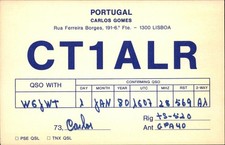 QSL radio card CT1ALR 1980 Lisboa (Lisbon) Portugal Carlos Gomes
