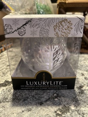 GANZ LuxuryLite LED Realistic FLICKERING Candle Glass Ball Etched TREES & SNOW