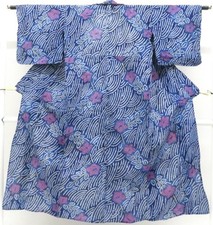 JAPANESE KIMONO YUKATA BLUE 149cm 4 ft 11 in COTTON AA7863