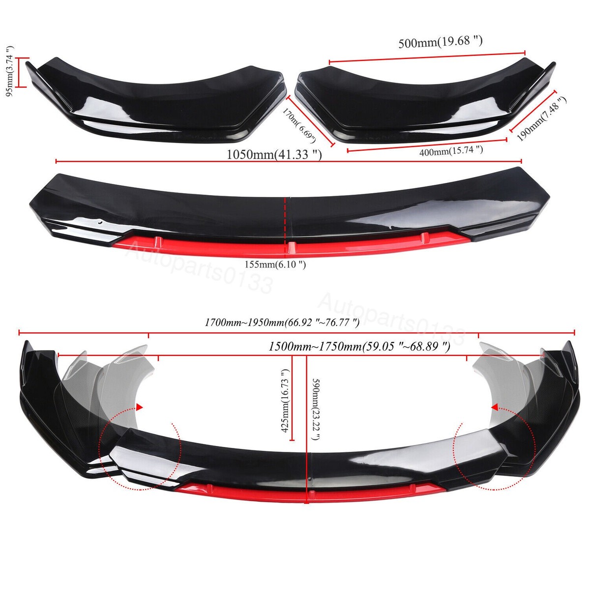 For Mazda CX-5 CX-3 CX-9 GlossBlack+Red KitFront Lip Chin Bumper