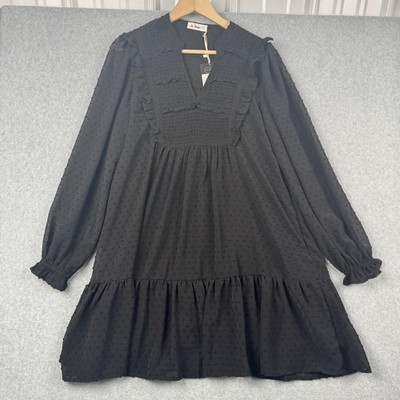 In Loom Dress Womens S Black Smock Ruffle Swiss Dot Cottagecore Goth  Prairie NEW | eBay