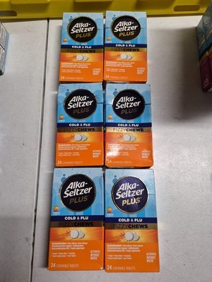 6PK Alka-Seltzer Plus Cold & Flu ~ 24 Chewable Tablets Each Box ~ Orange 