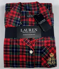 NEW RALPH LAUREN Red Holiday Plaid Fleece Pajama Pant Set Women's sz S, M, L