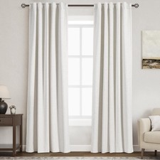 Cream 100 Blackout Linen Curtains 84 Inch Length 2 Panels Set for Bedroom Ba...