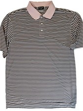 Byron Nelson Polo Shirt Mens XL Pink Black Striped DriWay Golf Short Sleeve