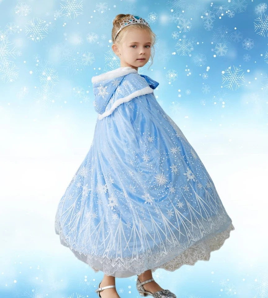 Capa de terciopelo para niñas Princesa Niños Elsa Capa de princesa con capucha Halloween Capa de nieve... Foto 4 de 4