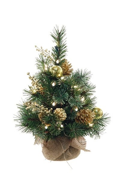 artplants KüNstlicher Weihnachtsbaum Cedo, Jutesack, Zapfen, GrüN-Gold, 45Cm-image