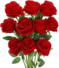 Luyue 10PCS Artificial Roses Flower with Stems Slik Fake Flowers A-red 