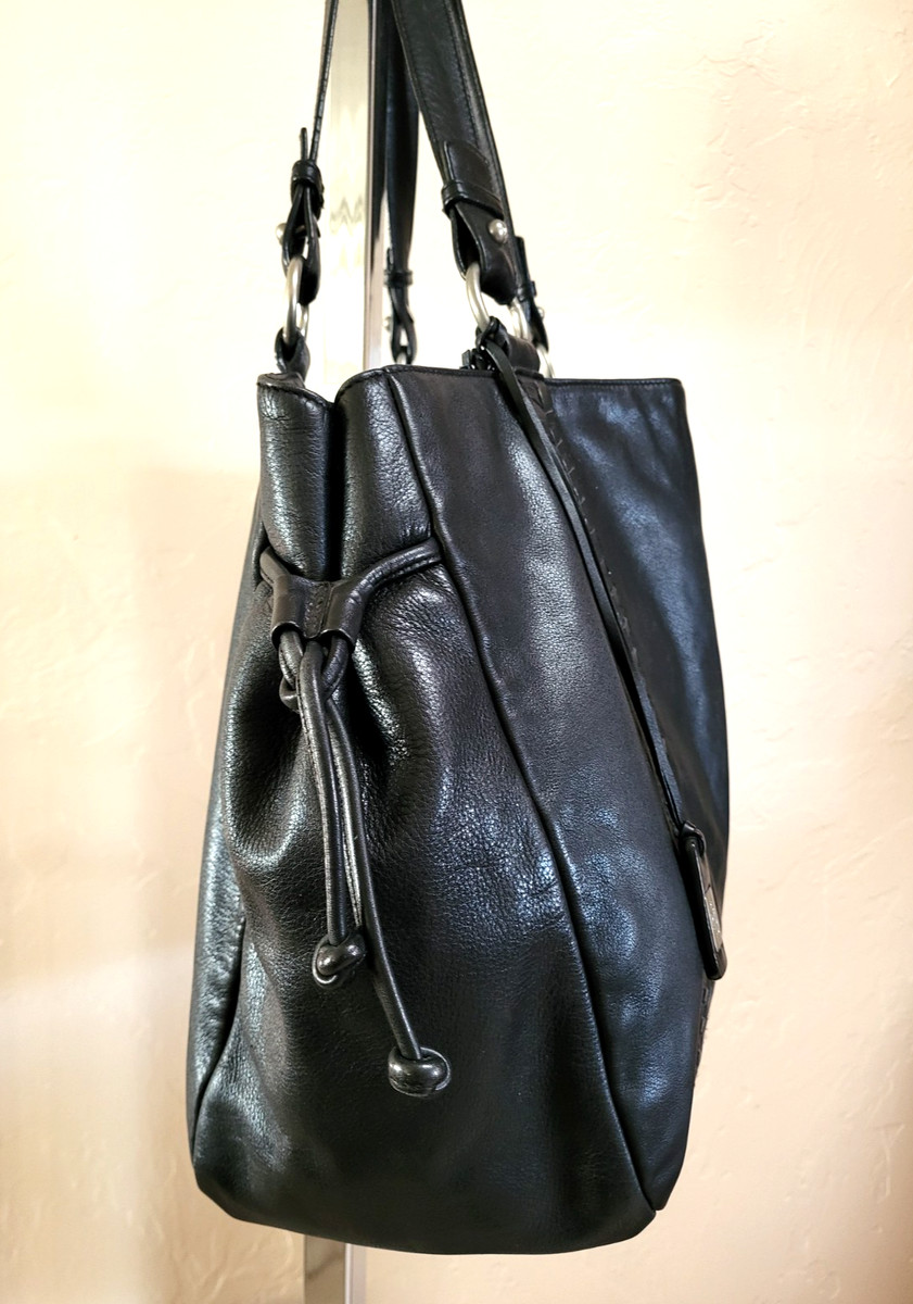 Rare Ltd Edition Ralph Lauren Black Soft Leather XL Braid Trm Tote Bag Tie Sides View 3
