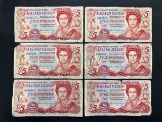 Falklandinseln £5 Pounds Vintage Banknoten Set (6) LOT: 0103 011