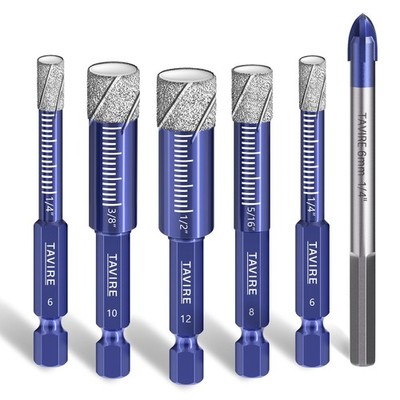 6Piece Dry Diamond Drill Bit Set for Porcelain,Tile,Ceramic,Pot,Glass,Granite...