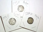 1908-D  1910-D 1908-D Barber Head 90% Silver Dimes Lot of 3 #60