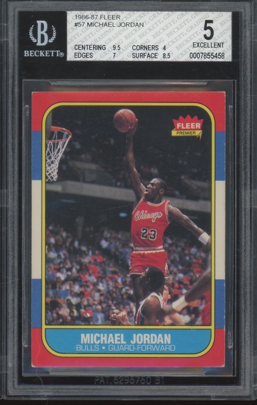 1986 Fleer Basketball #57 Michael Jordan RC Rookie 9.5 Centering EX BGS 5