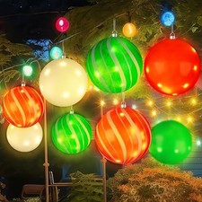 8 Pcs Large Christmas Ball Ornaments Light Up 6 Inch Plastic Hanging Bulbs