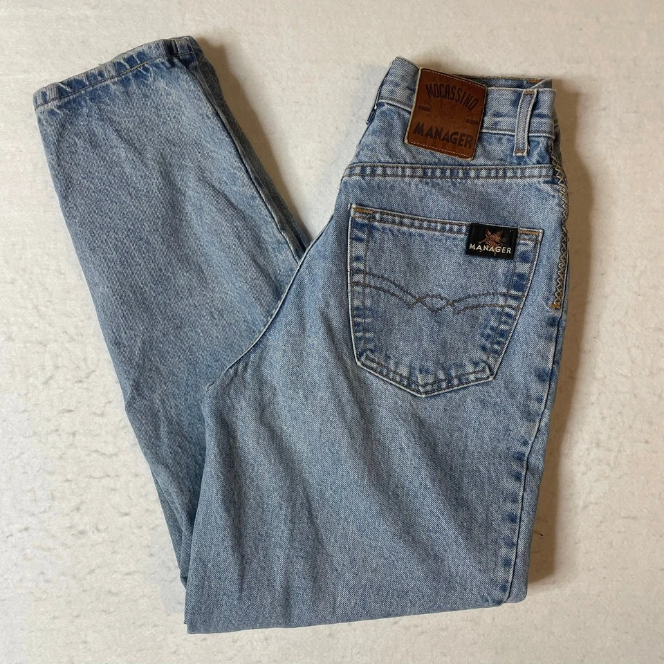 Pantalones de mezclilla vintage Manager Mocassino para mujer 29 lavado claro tiro alto pierna recta Foto 2 de 4