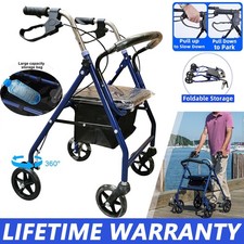 Foldable Lightweight Rollator Mobility Walker 4 Wheeled Walking Aid w/ Seat Bag