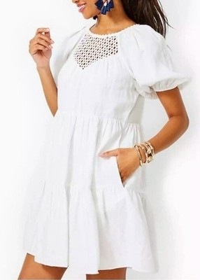 Spring Wedding Guest Dress 2 Lilly Pulitzer Linen White Short Sleeve Mini |  eBay