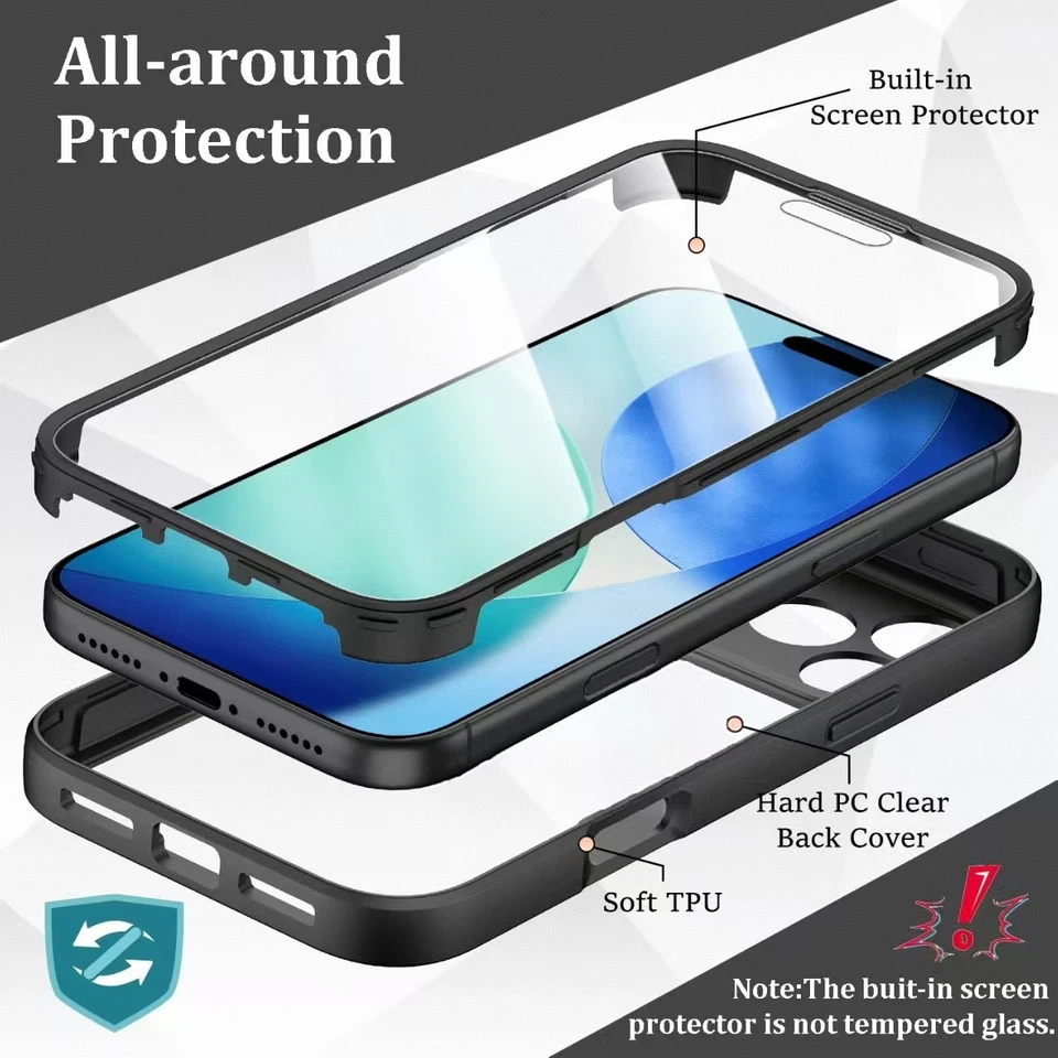 360 Full Body Case For iPhone 17 16 15 14 13 12 11 Pro Max Air XR Max 7 Plus SE - Image 3 of 4