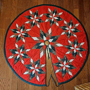 Vintage Christmas Tree Skirt Quilted STAR DESIGN 56" Country Farmhouse Chic