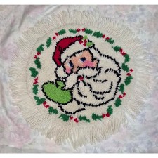 Handmade Latch Hook Santa Christmas Rug Round Circle