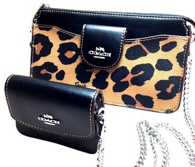 Coach Poppy Crossbody With Card Case Leopard Print Signature