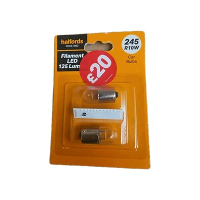 Halfords Filament LED 125 LUMEN 245 R10W 12V LED 3000K 2 Pcs Twin Pack