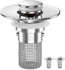 Sink Drain Strainer, 2PCS Pop-up Sink Drain Strainer with Removable Stainless
