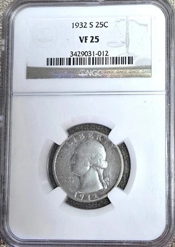 1932S 25c Washington Silver Quarter - NGC VF25 - Key Date FREE SHIPPING 1932-S