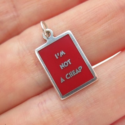 925 Sterling Silber rote Emaille Ich bin kein billiger minimalistischer Charm Anhänger