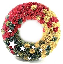 Handcrafted Wood Flower Wreath Red White Blue Stars Patriotic 16  4th Of July